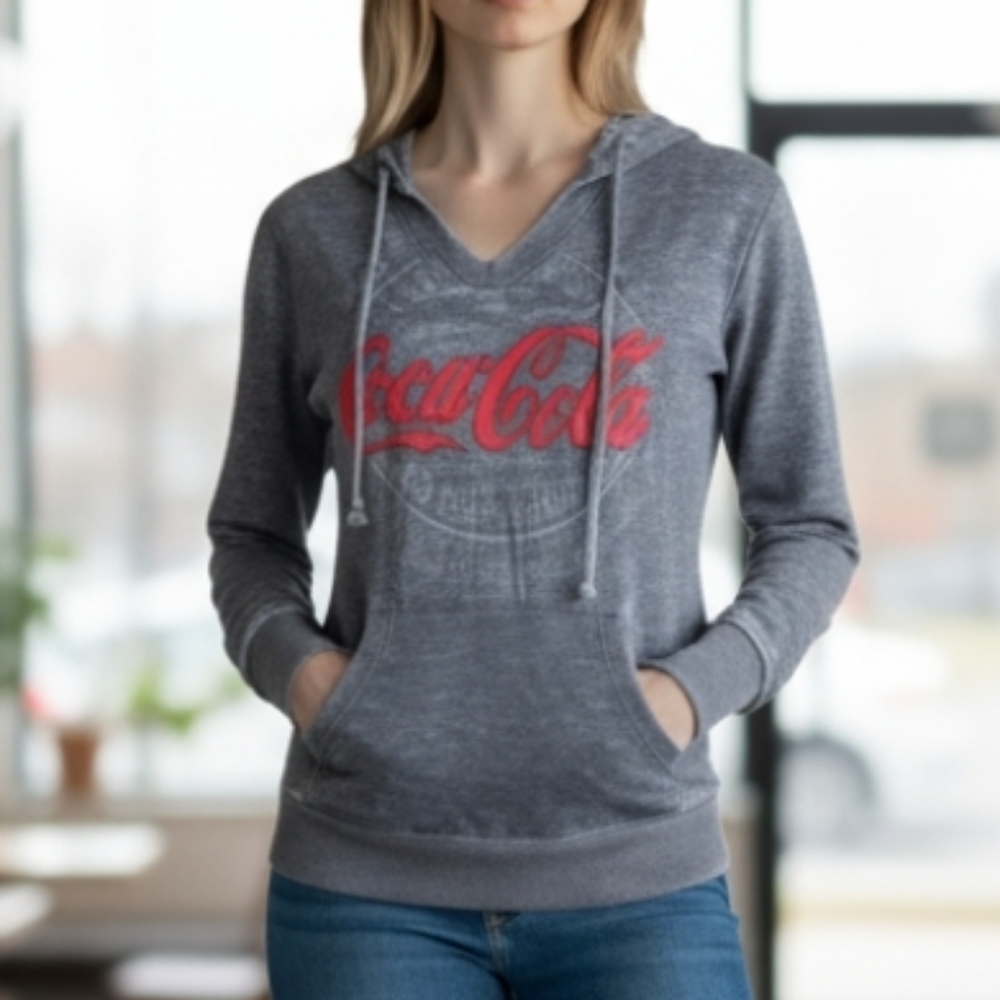 Coca Cola Women's Gray and Red Hoodie
